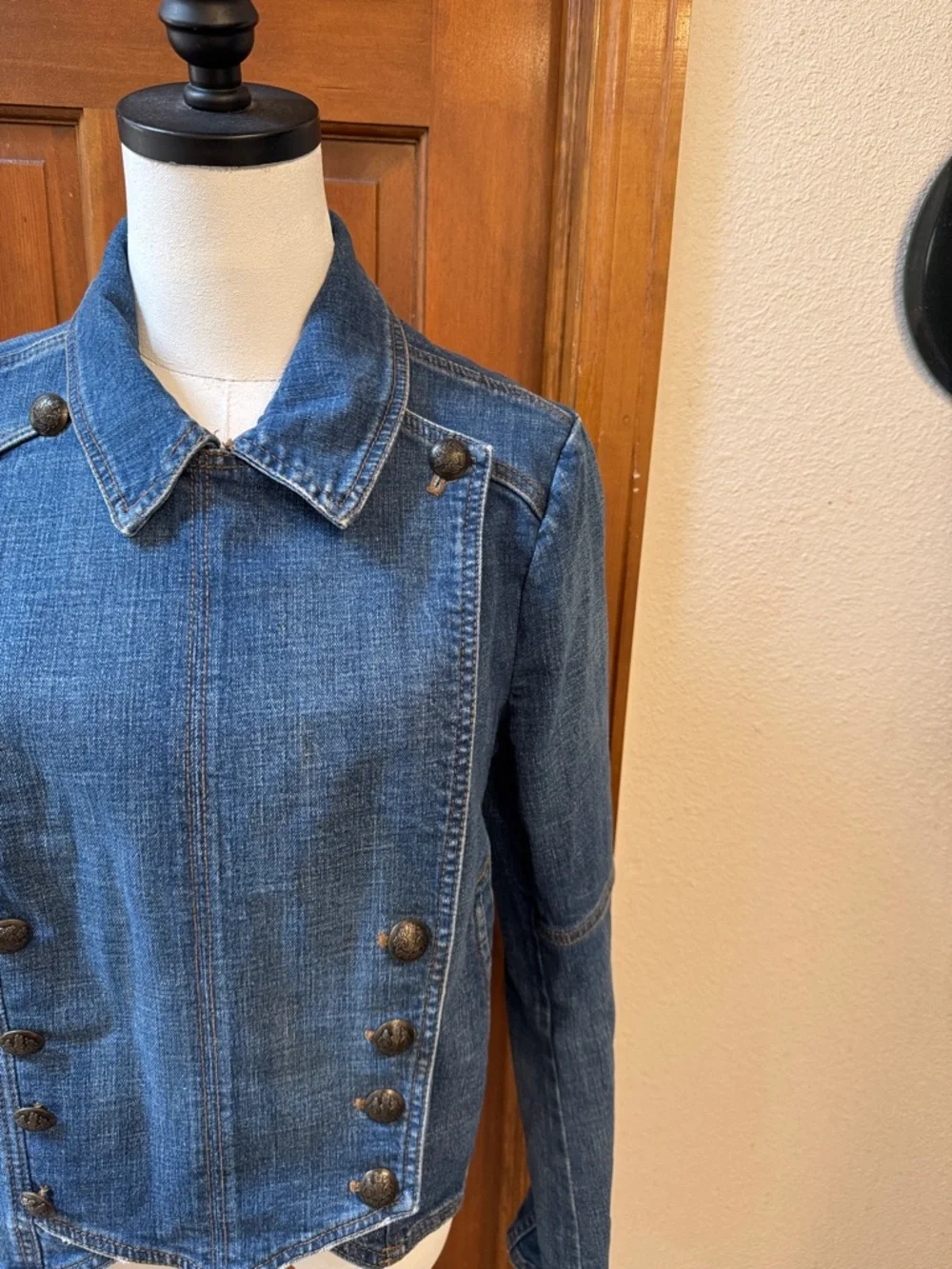 PRICE FIRM Free People Double-Button Military-Style Denim Jacket in Blue Size M - Picture 9 of 9